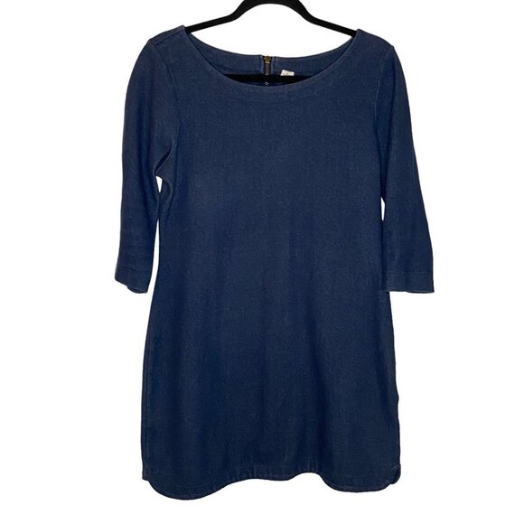 Old Navy Women Dress Size Medium Chambray 3/4 Sleeve Blue Back Zip Casual‎ Short - Picture 1 of 7